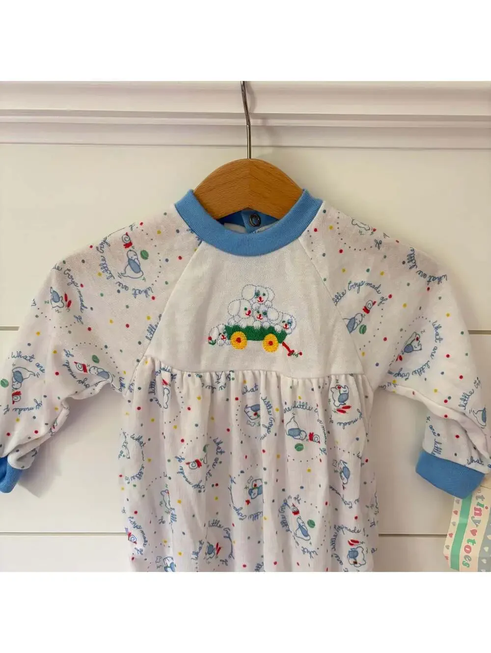 Vintage Tiny Toes Baby Boys Puppy Onesie Footed Pajamas Size 18-24 Months NWT